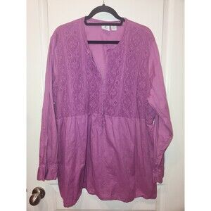 Caribbean Joe Womens Sz 3X Purple Lightweight Long Sleeve Top Boho Cottage Lagen